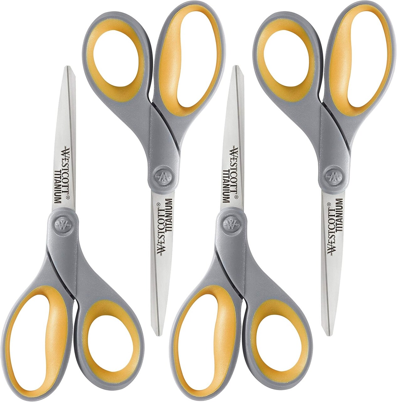 Soft Handle Titanium Bonded Scissors For Office & Home, Gray/Yellow, 4 Pack